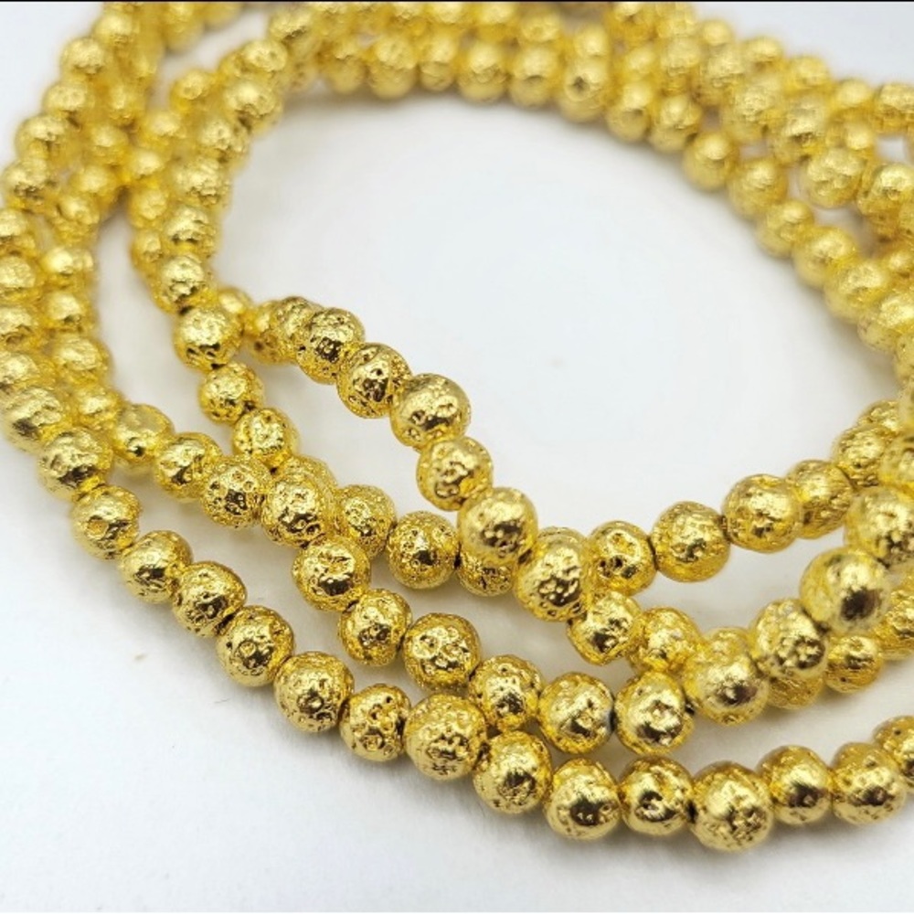 90pcs (1 Strand) Gold Metallic Lava Stone Beads - Lava Rock - Healing Rock Beads